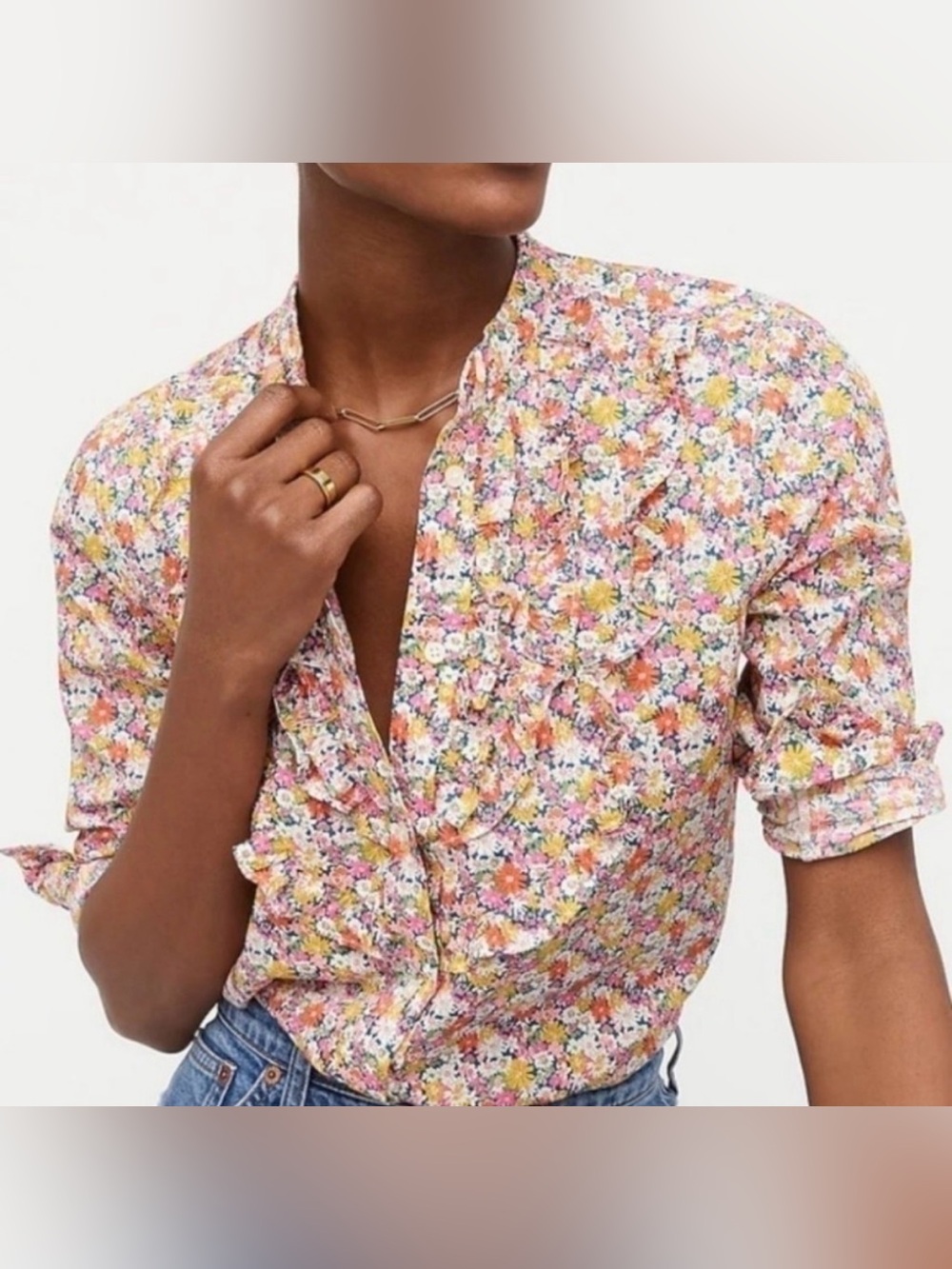 J. Crew Band-collar ruffle-front shirt in Liberty® Libby floral, size XS